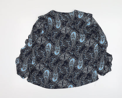 Dunnes Womens Blue Paisley Polyester Basic Blouse Size M V-Neck