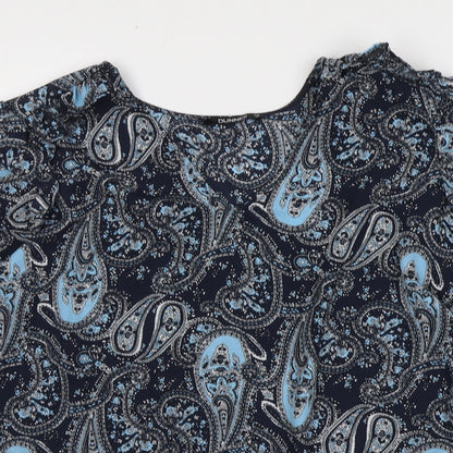 Dunnes Womens Blue Paisley Polyester Basic Blouse Size M V-Neck