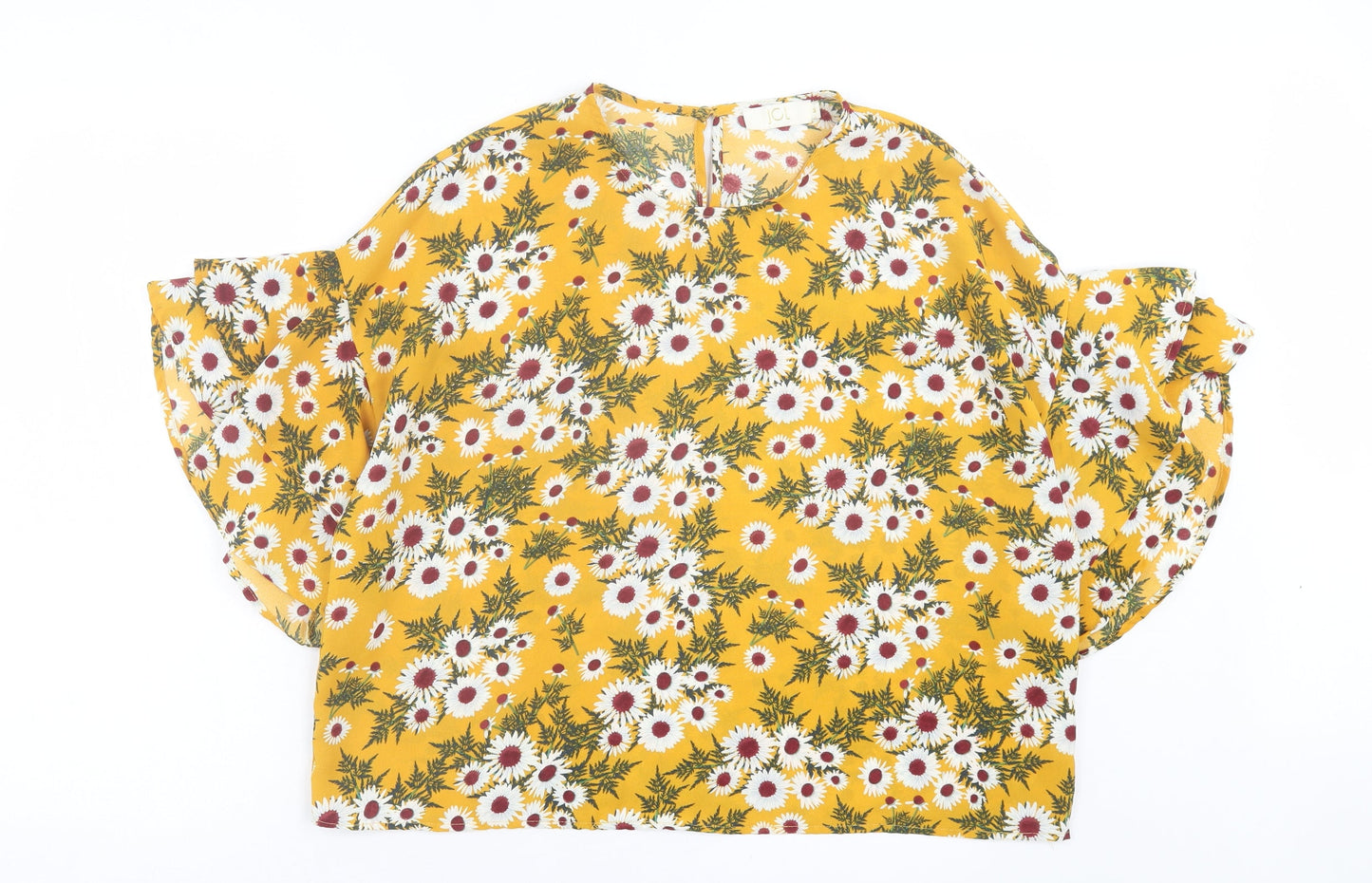 JCL Womens Yellow Floral Polyester Basic T-Shirt Size M Crew Neck