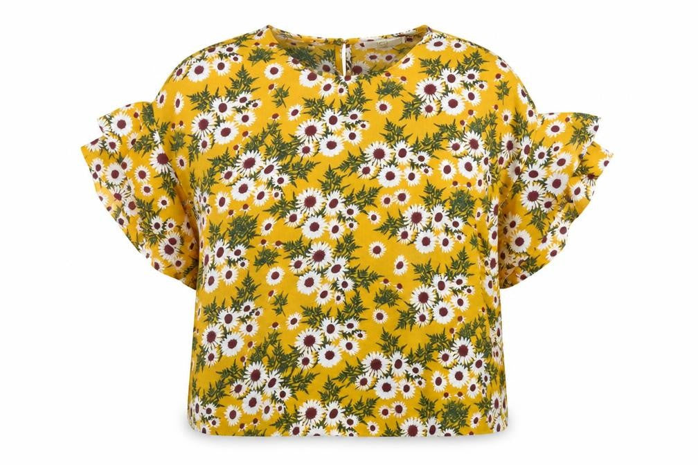 JCL Womens Yellow Floral Polyester Basic T-Shirt Size M Crew Neck