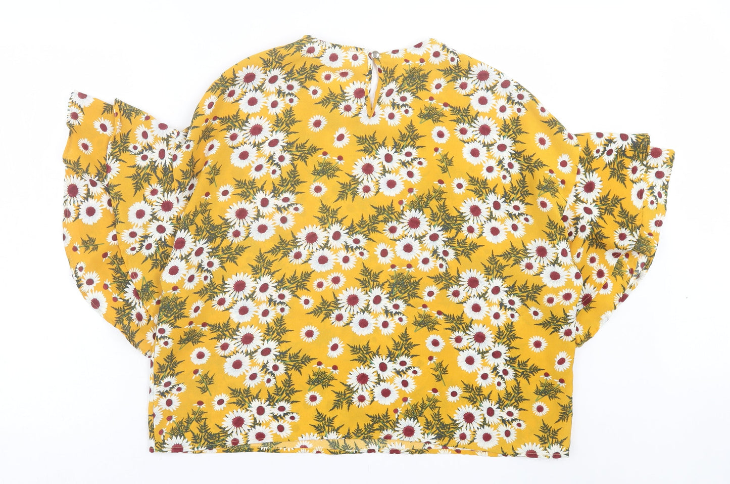JCL Womens Yellow Floral Polyester Basic T-Shirt Size M Crew Neck