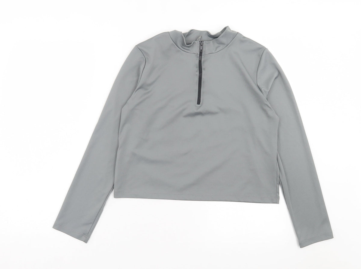 ASOS Womens Grey Polyester Cropped Casual Size 18 High Neck Zip