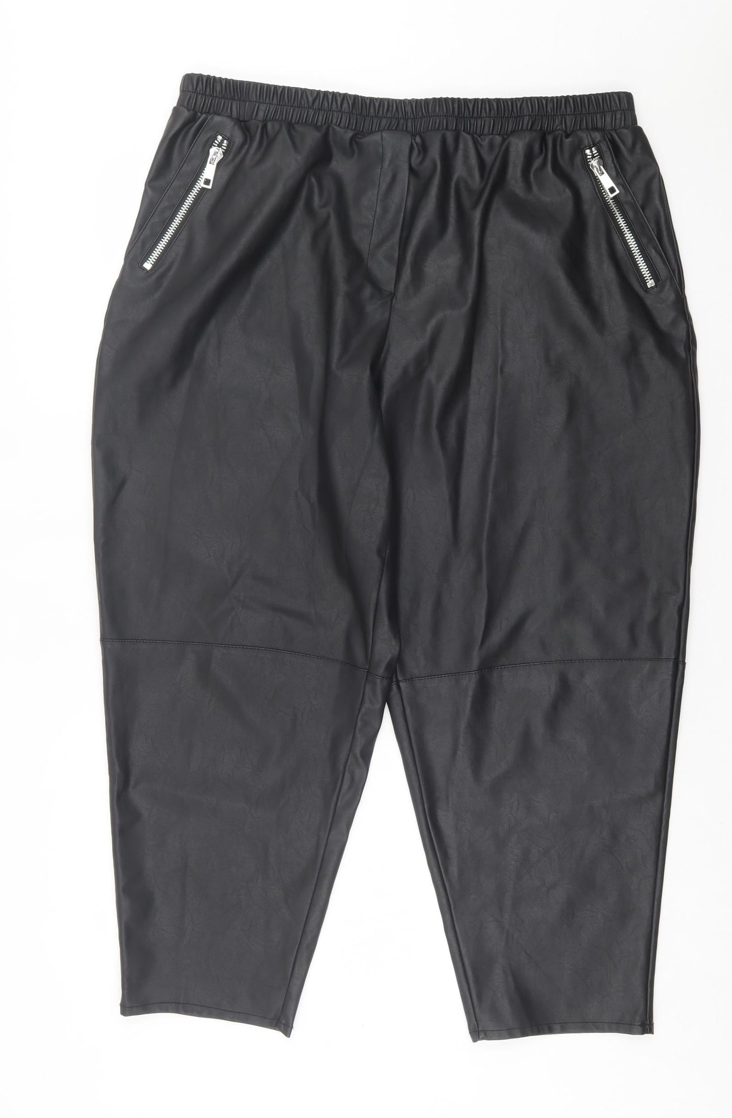 ASOS Womens Black Polyurethane Cropped Trousers Size 38 in L26 in Regular - leather look