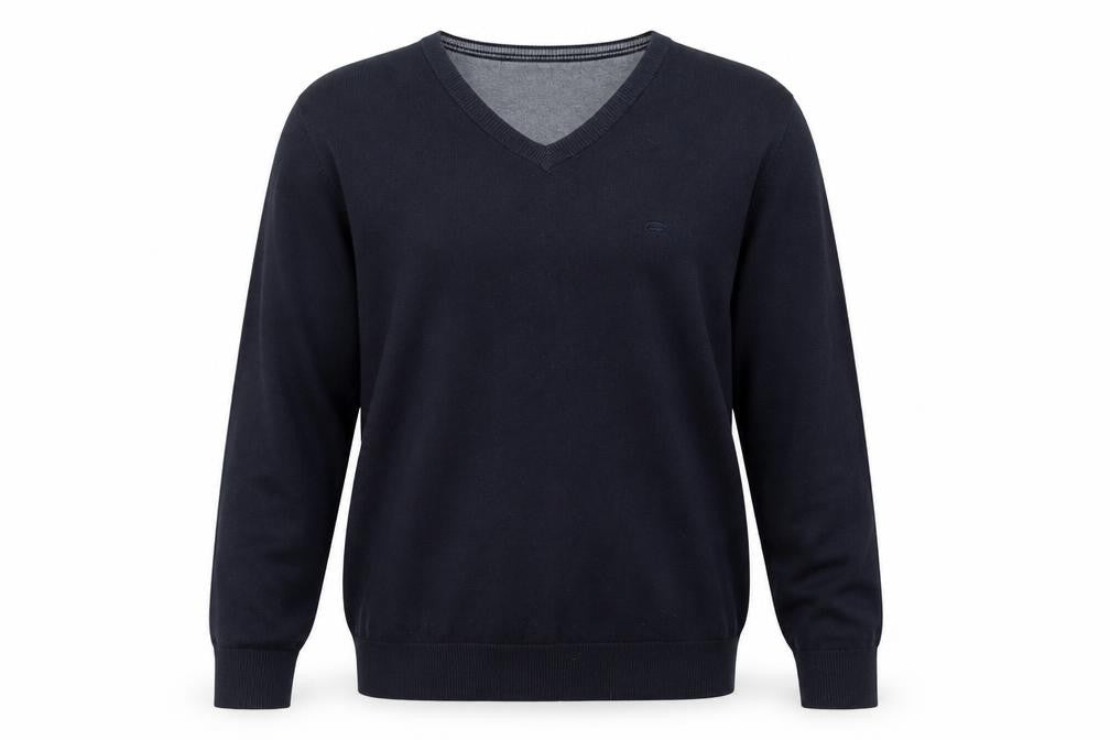 TOM TAILOR Mens Blue V-Neck Cotton Pullover Jumper Size L