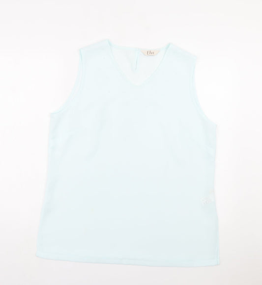 ELVI Womens Blue Polyester Basic Tank Size 18 V-Neck
