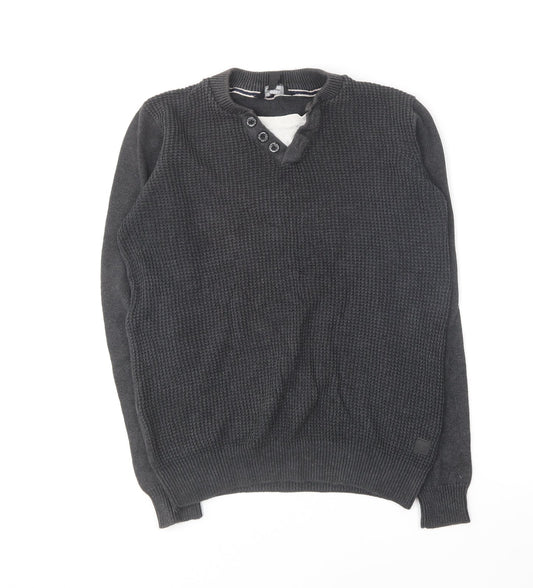 Cedar Wood State Mens Grey Round Neck Cotton Pullover Jumper Size S