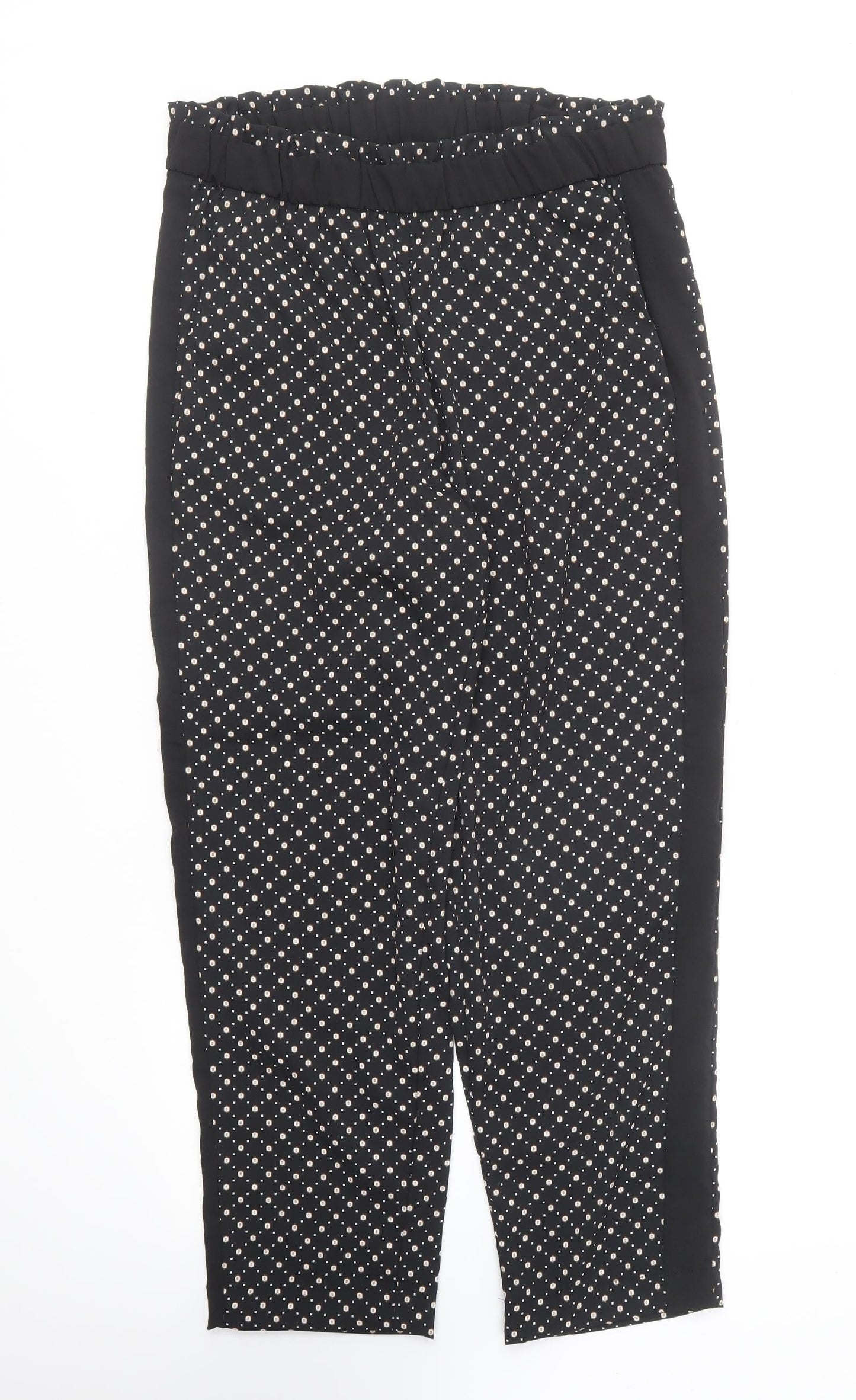 H&M Womens Black Geometric Polyester Trousers Size 10 L24 in Regular