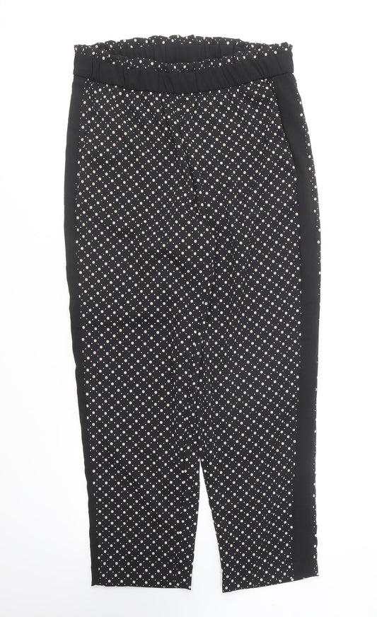 H&M Womens Black Geometric Polyester Trousers Size 10 L24 in Regular