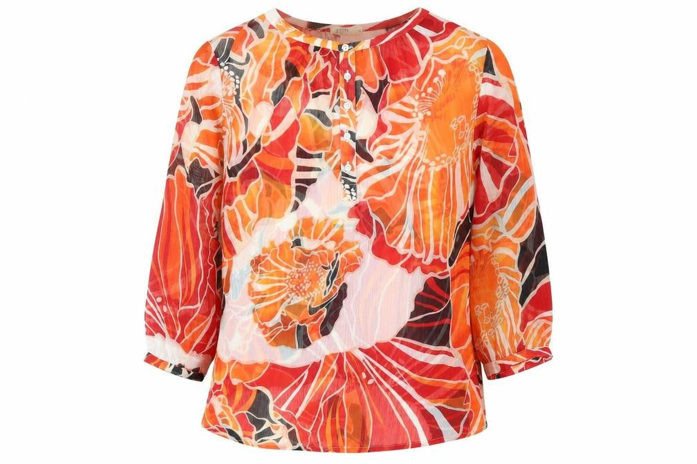 Jensen Womens Multicoloured Geometric Polyester Jersey Blouse Size 12 Round Neck