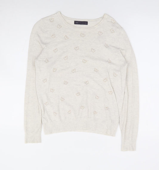Marks and Spencer Womens Beige Round Neck Geometric Viscose Pullover Jumper Size 12 - Butterfly
