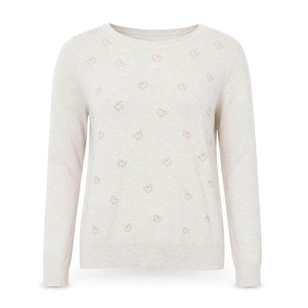 Marks & Spencer Womens Beige Round Neck Geometric Viscose Pullover Jumper Size 12 - Butterfly