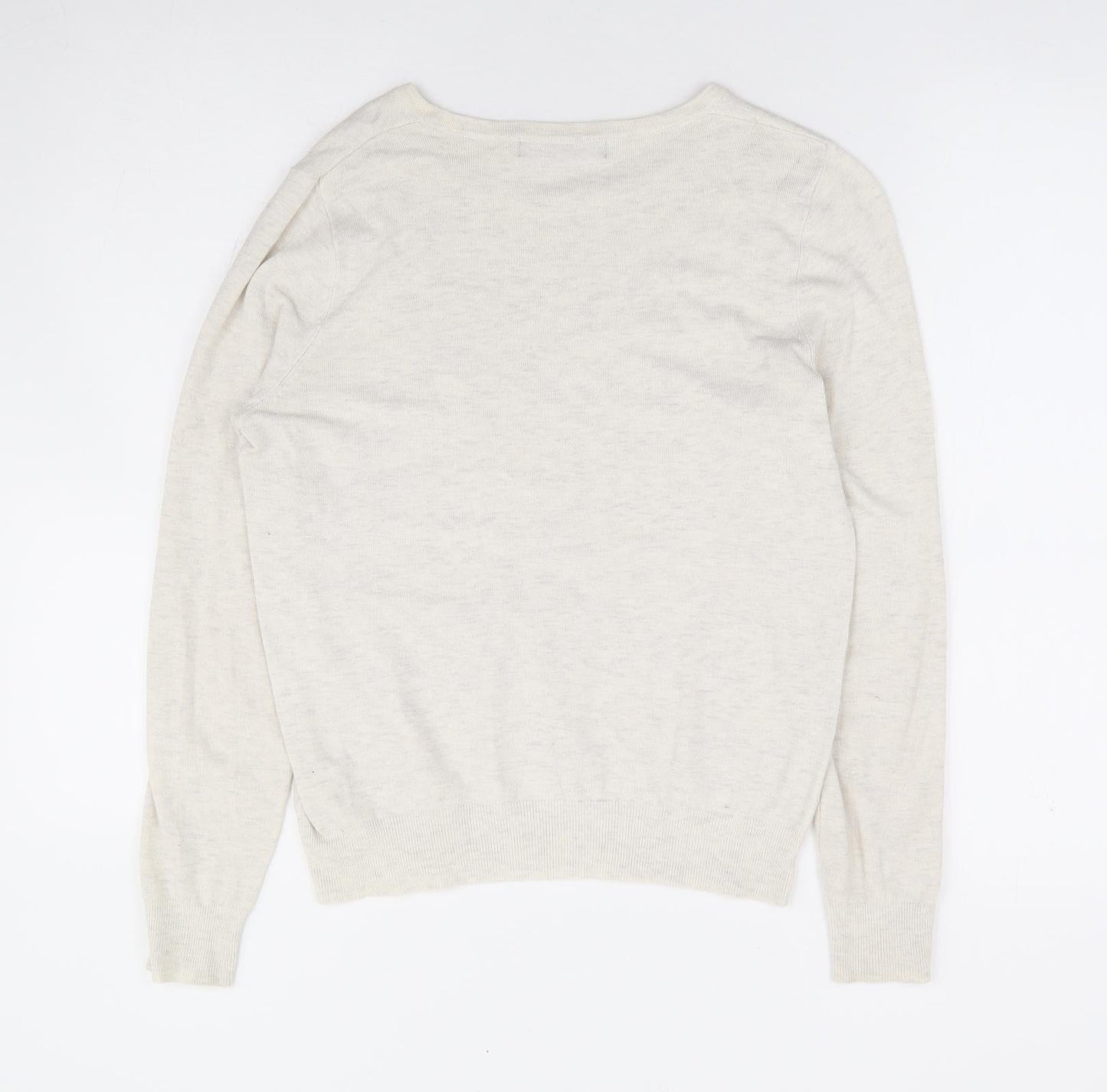 Marks and Spencer Womens Beige Round Neck Geometric Viscose Pullover Jumper Size 12 - Butterfly