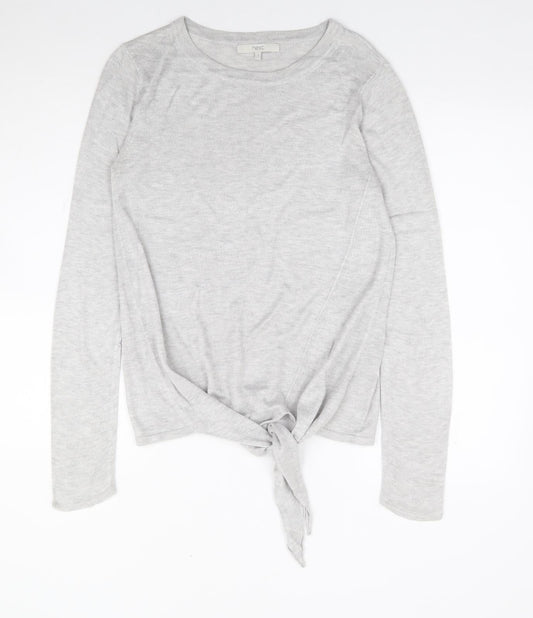 NEXT Womens Grey Round Neck Viscose Pullover Jumper Size 8 - Tie Front