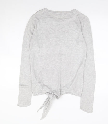 Next Womens Grey Round Neck Viscose Pullover Jumper Size 8 - Tie Front