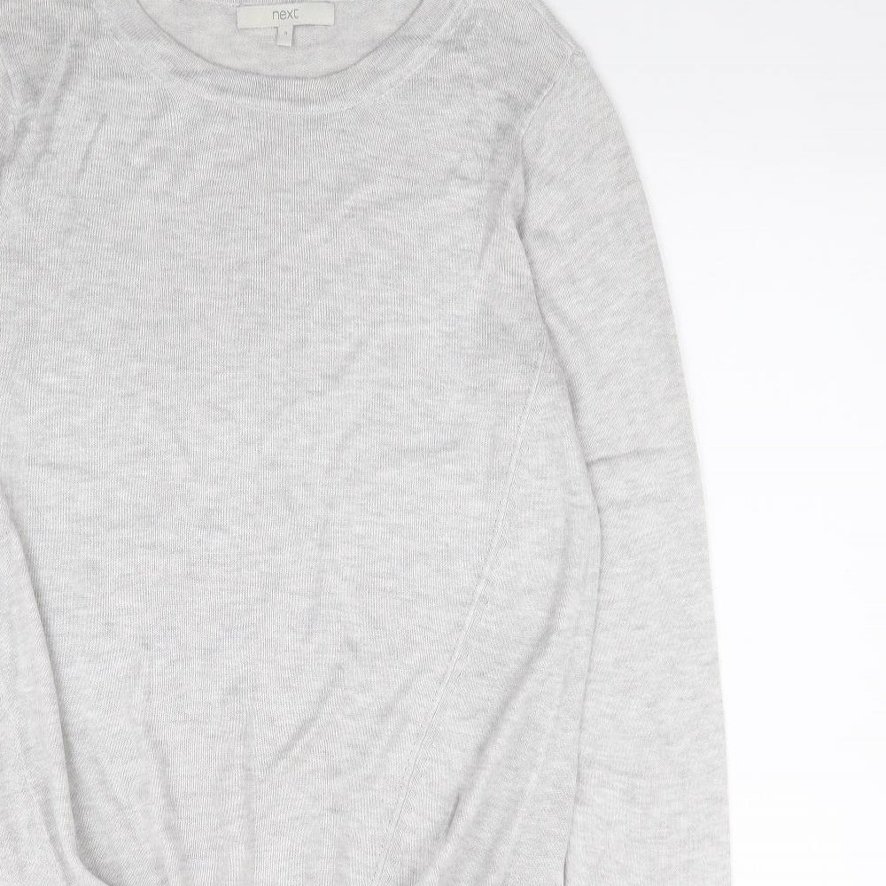 NEXT Womens Grey Round Neck Viscose Pullover Jumper Size 8 - Tie Front