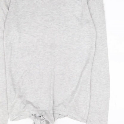 Next Womens Grey Round Neck Viscose Pullover Jumper Size 8 - Tie Front