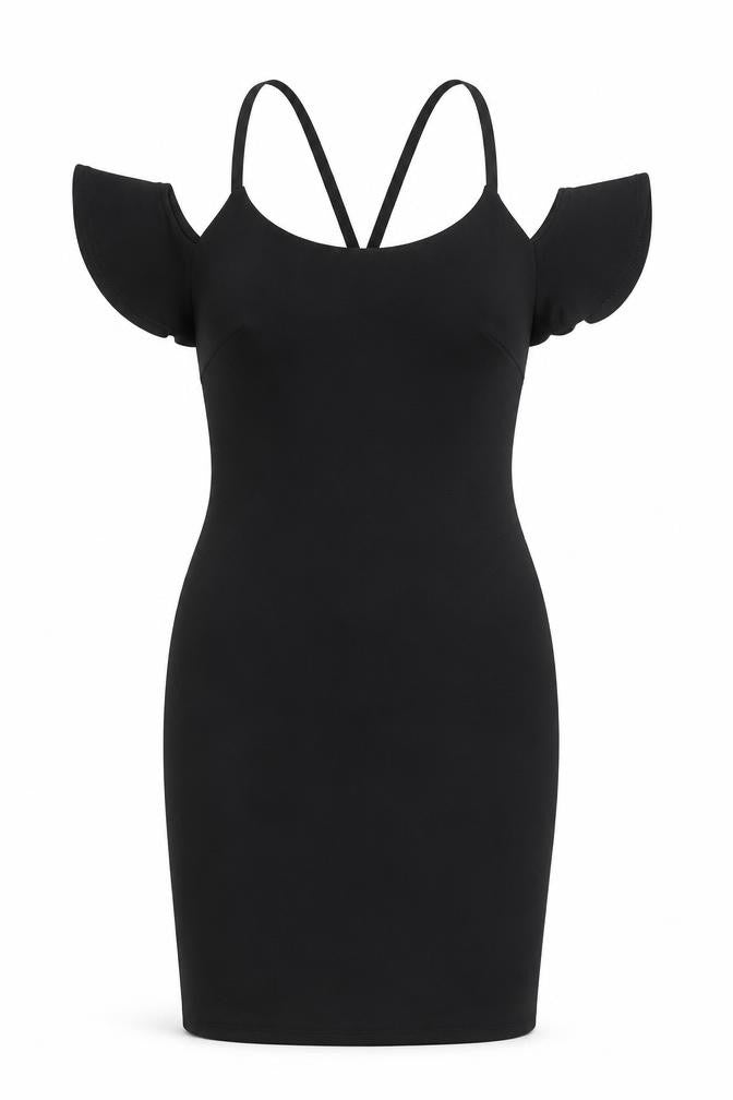 New Look Womens Black Polyester Bodycon Size 12 Round Neck Zip - Cold Shoulder