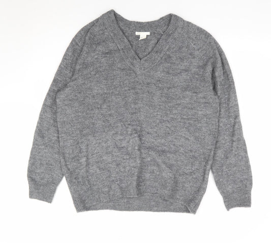 H&M Womens Grey V-Neck Acrylic Pullover Jumper Size S