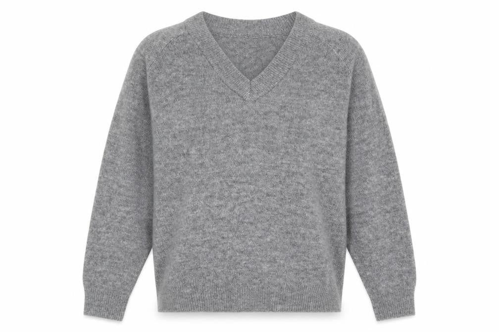 H&M Womens Grey V-Neck Acrylic Pullover Jumper Size S