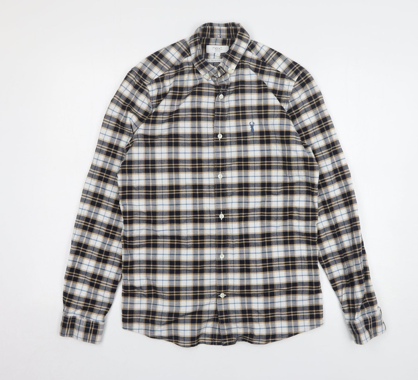 NEXT Mens Multicoloured Plaid Cotton Button-Up Size S Collared Button