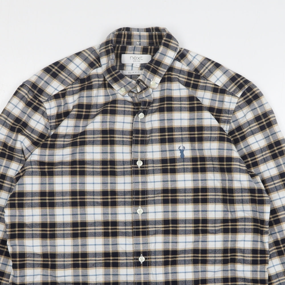 NEXT Mens Multicoloured Plaid Cotton Button-Up Size S Collared Button