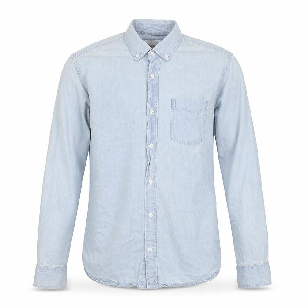 Pull&Bear Mens Blue Cotton Button-Up Size S Collared Button