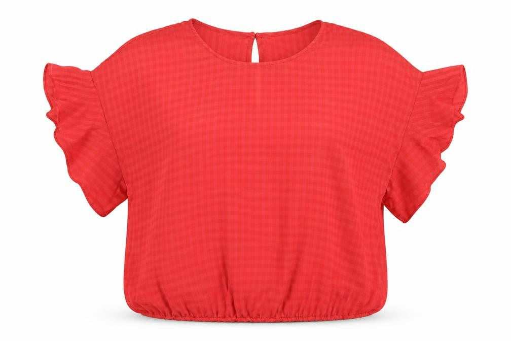 Papaya Womens Red Check Polyester Basic Blouse Size L Round Neck