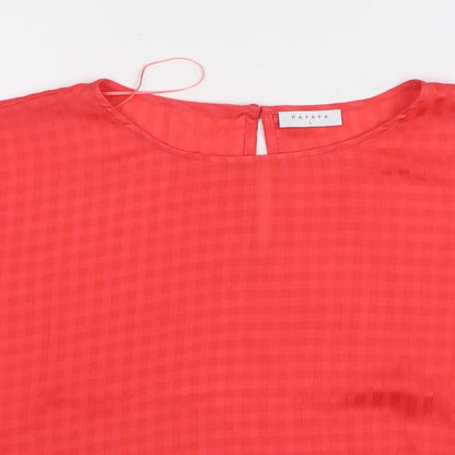 Papaya Womens Red Check Polyester Basic Blouse Size L Round Neck