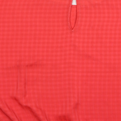Papaya Womens Red Check Polyester Basic Blouse Size L Round Neck
