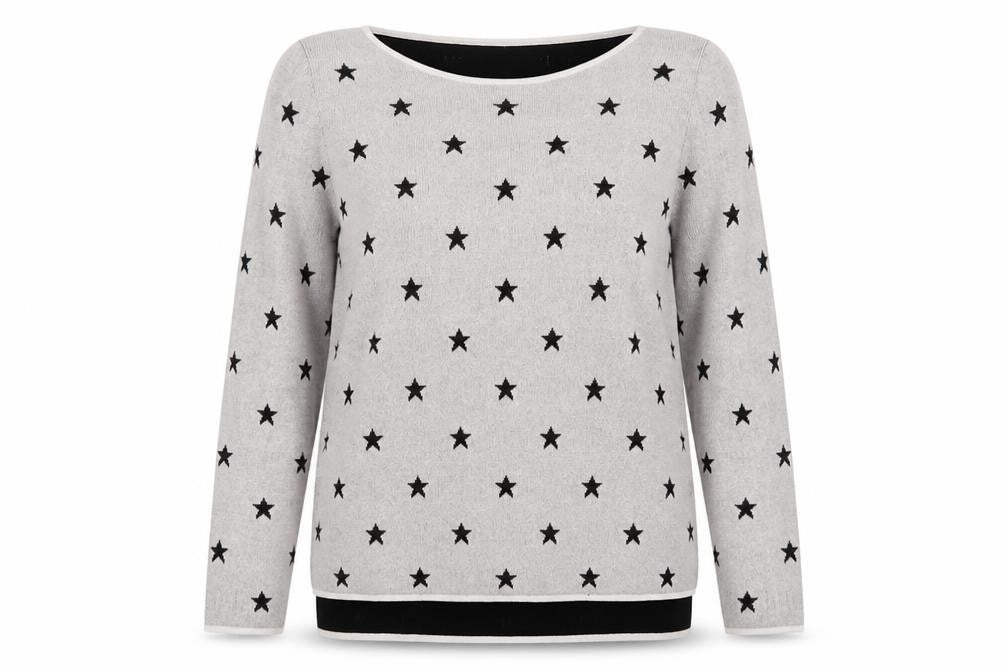 Espirit Womens Grey Round Neck Geometric Cotton Pullover Jumper Size XL - Star