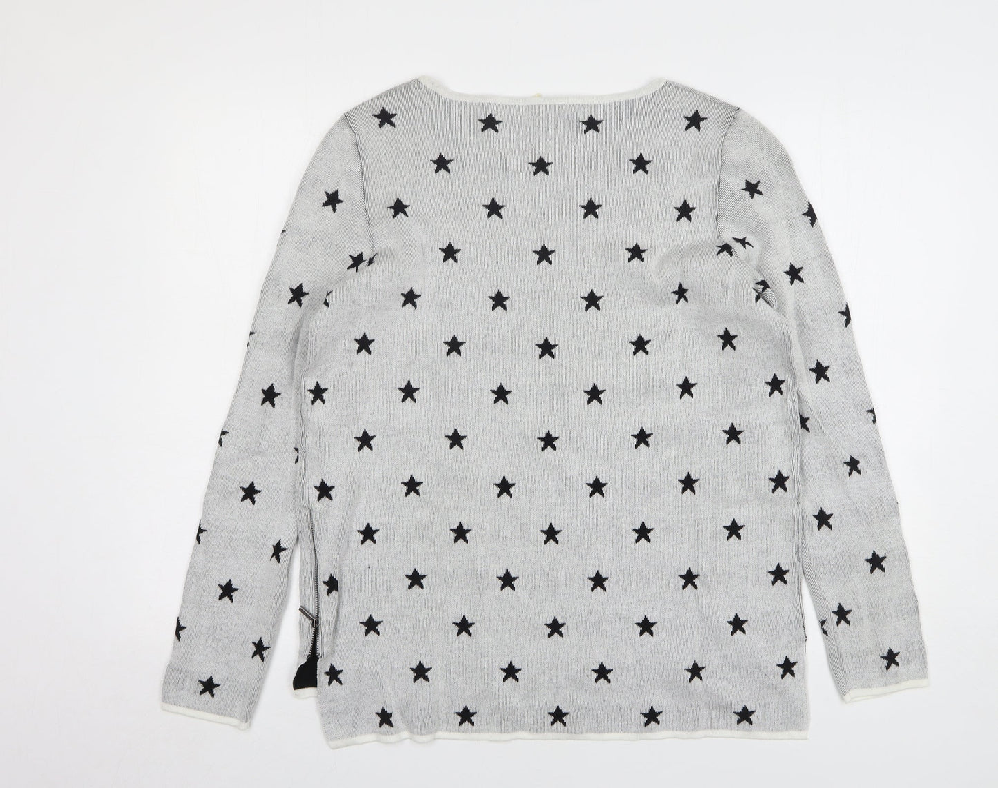 Espirit Womens Grey Round Neck Geometric Cotton Pullover Jumper Size XL - Star