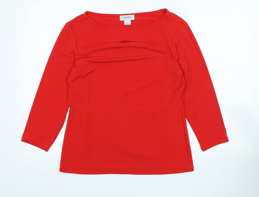 Carmen Womens Red Polyester Basic T-Shirt Size L Scoop Neck