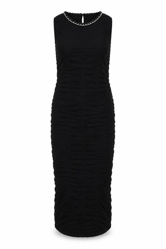 Zara Womens Black Viscose Bodycon Size XS Round Neck Button - Embellished Neckline