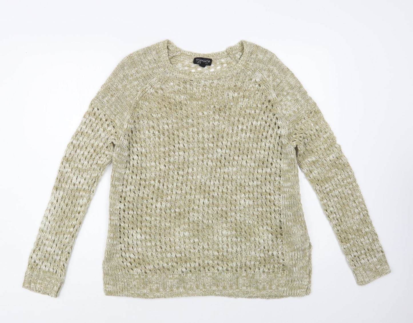 Topshop Womens Beige Boat Neck Acrylic Pullover Jumper Size 10