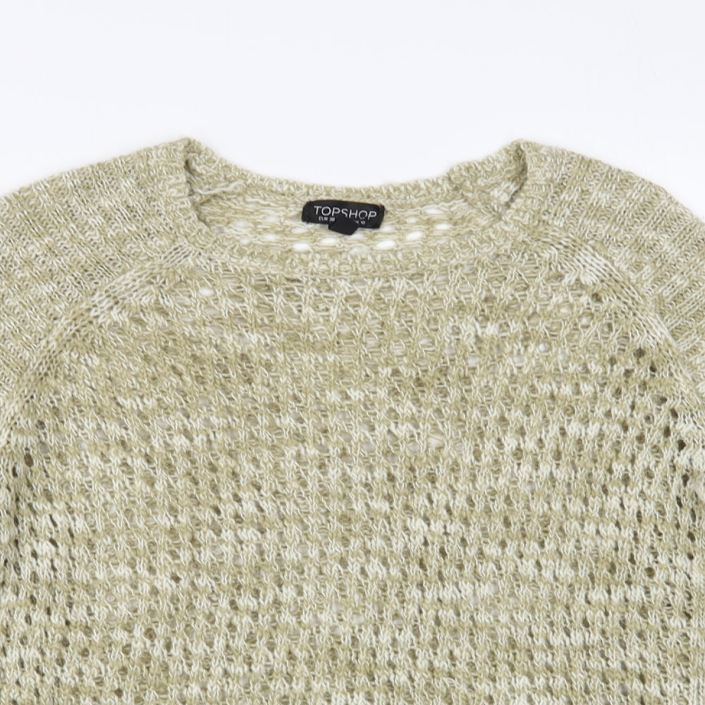 Topshop Womens Beige Boat Neck Acrylic Pullover Jumper Size 10