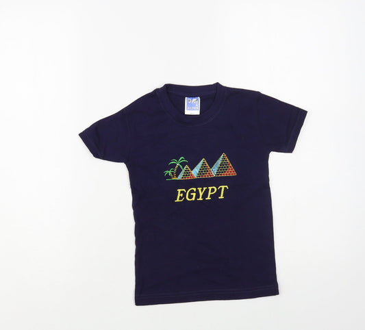 Dolphin Boys Blue Cotton Pullover T-Shirt Size 7-8 Years Crew Neck Pullover - Egypt