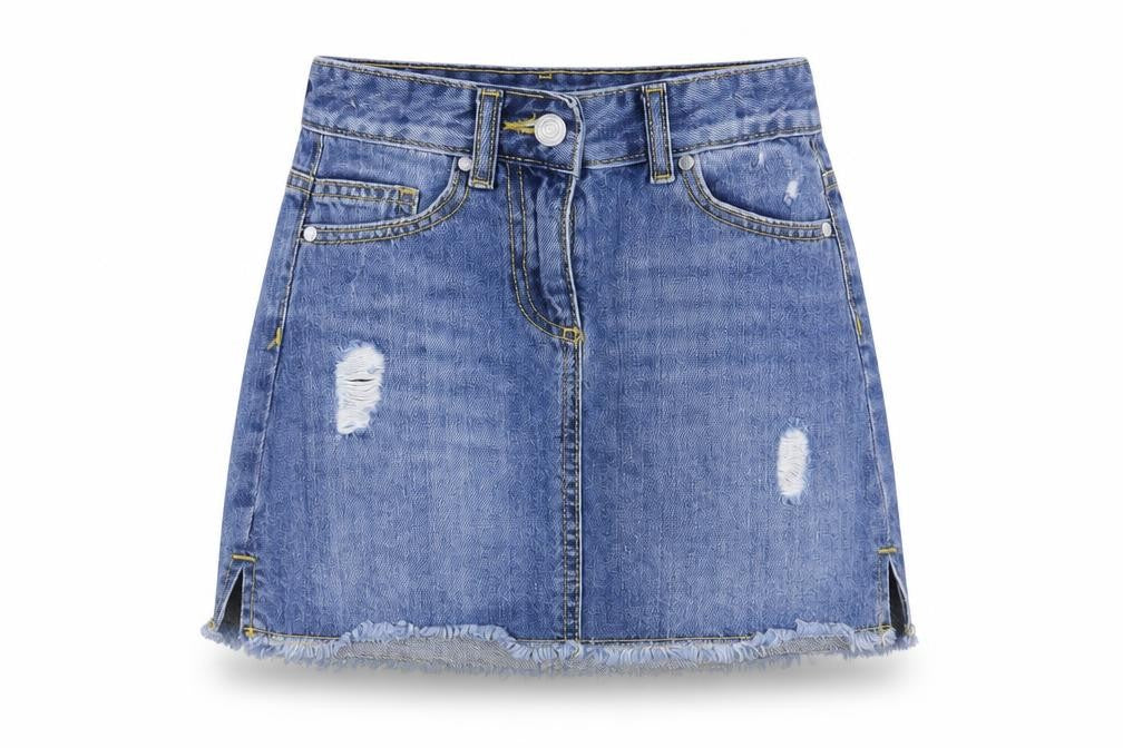 Matalan Girls Blue Cotton Mini Skirt Size 9 Years Regular Button