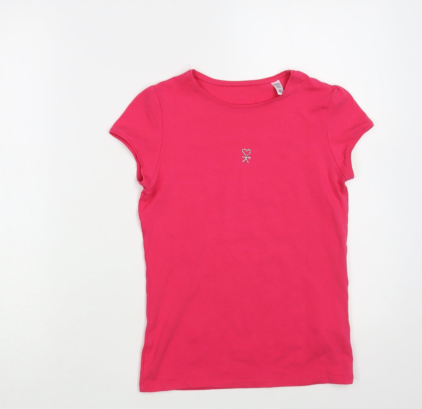 Okaidi Girls Pink Cotton Basic T-Shirt Size 12 Years Crew Neck Pullover