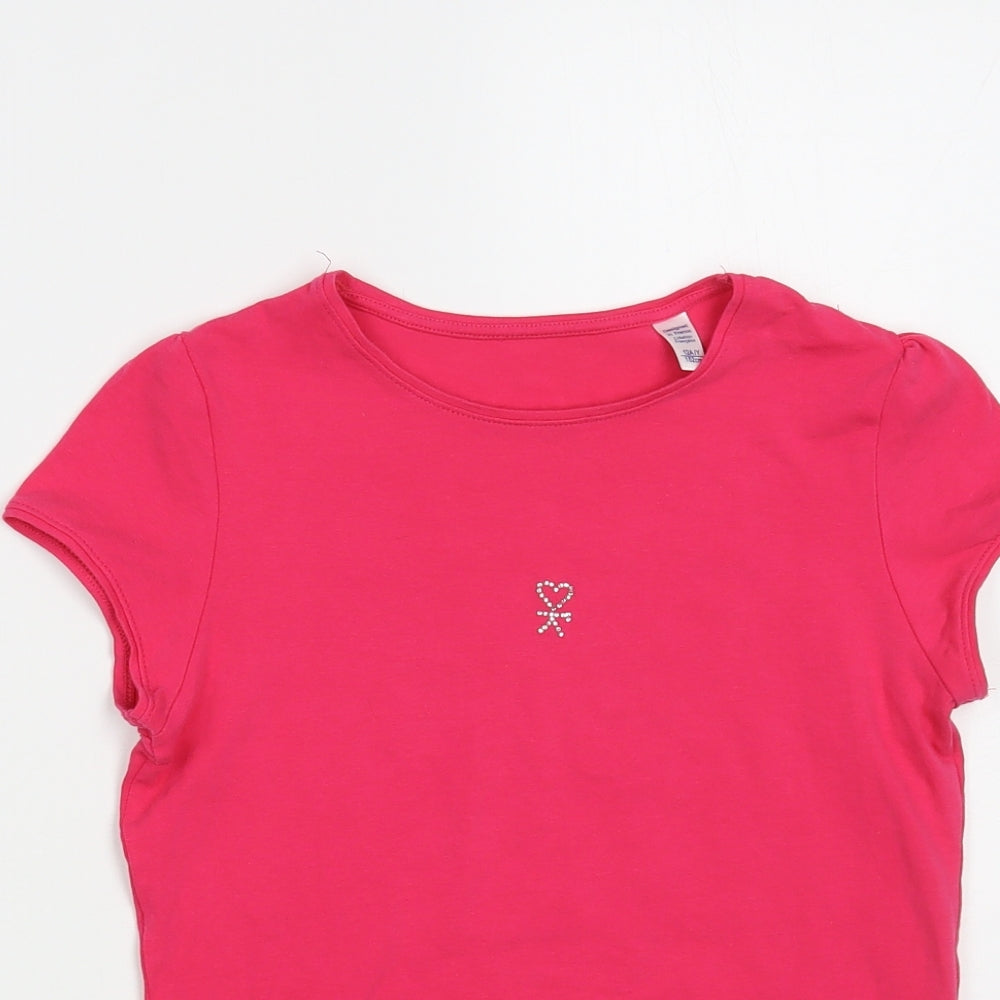Okaidi Girls Pink Cotton Basic T-Shirt Size 12 Years Crew Neck Pullover