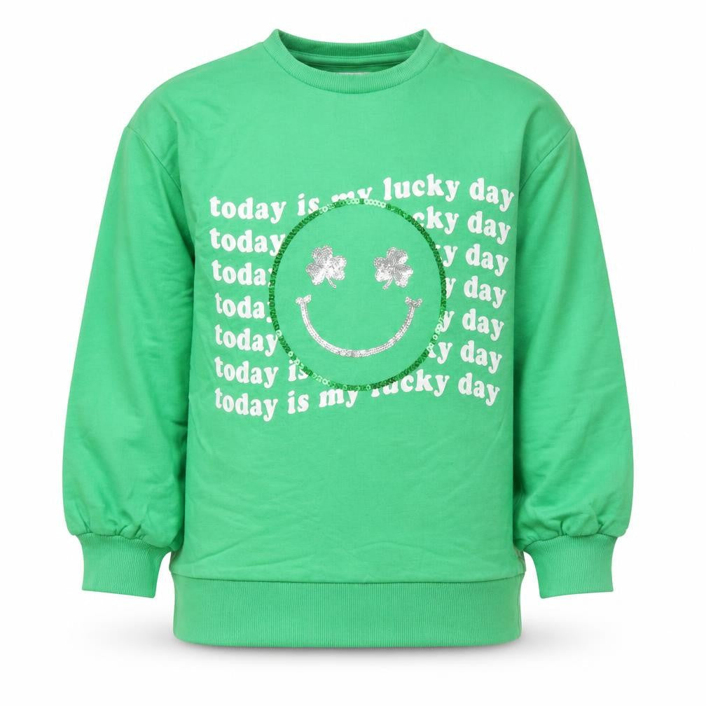 Dunnes Girls Green 100% Cotton Pullover Sweatshirt Size 8-9 Years Pullover - Lucky Day