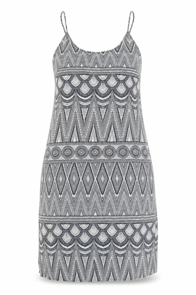 H&M Womens Black Geometric Viscose Tank Dress Size 6 Round Neck Pullover