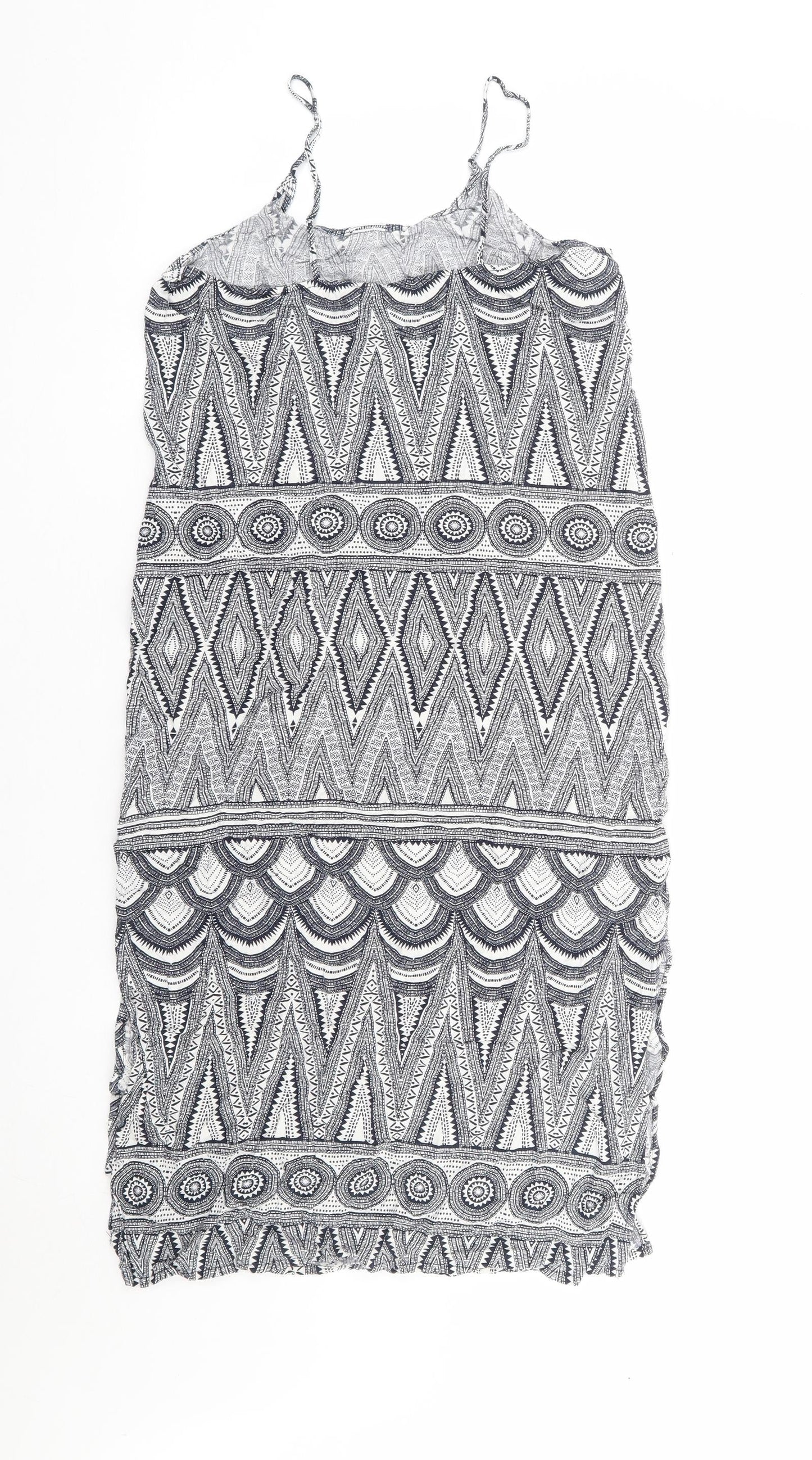 H&M Womens Black Geometric Viscose Tank Dress Size 6 Round Neck Pullover