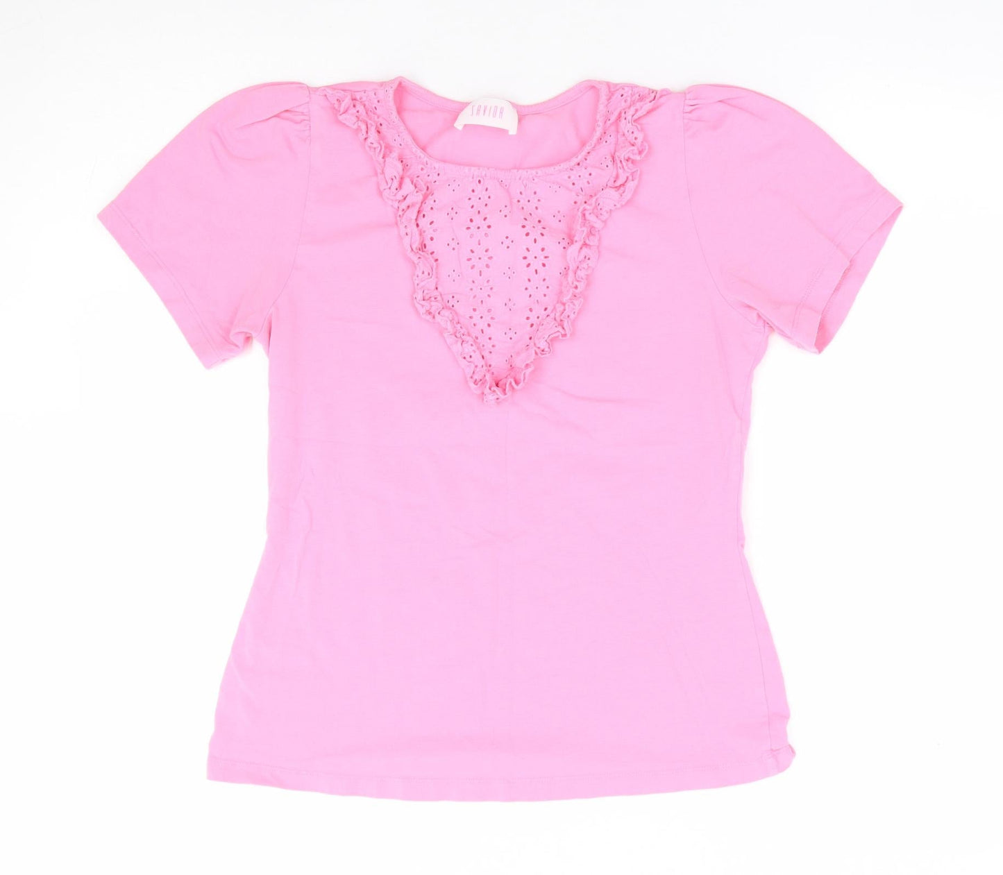 Sabida Womens Pink Cotton Basic T-Shirt Size S Round Neck