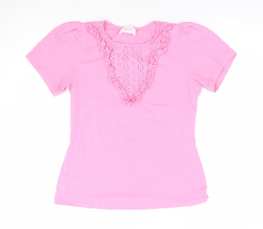 Sabida Womens Pink Cotton Basic T-Shirt Size S Round Neck