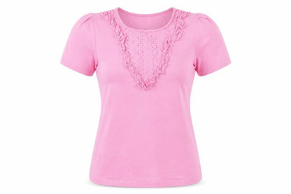 Sabida Womens Pink Cotton Basic T-Shirt Size S Round Neck