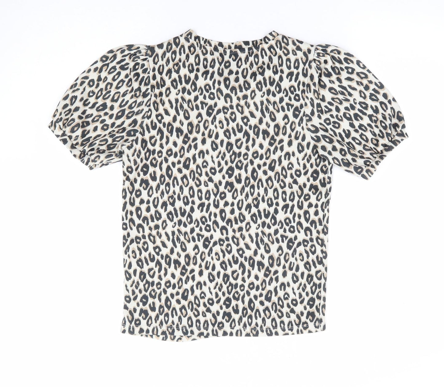 New Look Womens Brown Animal Print Polyester Jersey T-Shirt Size 6 Round Neck - Leopard Print