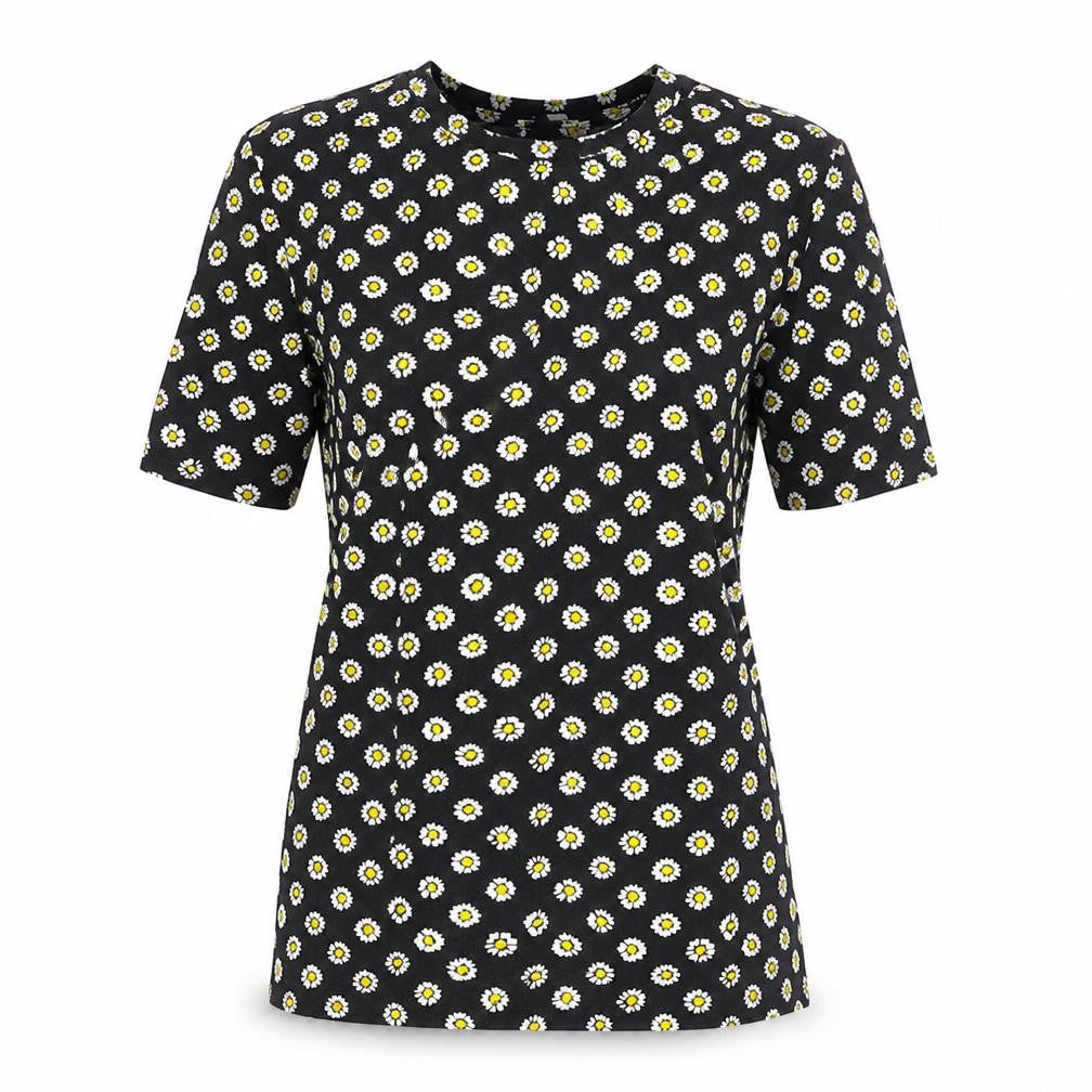 Warehouse Womens Black Floral Viscose Jersey T-Shirt Size 6 Round Neck