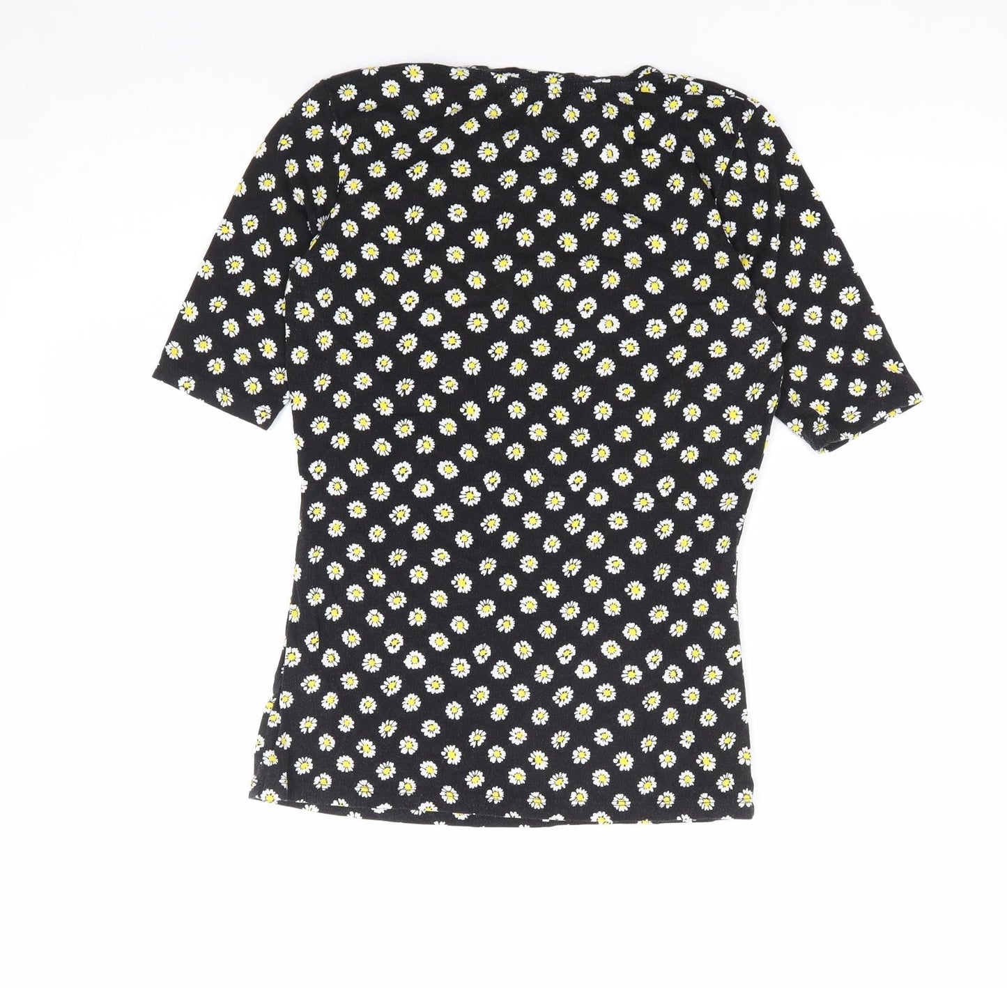 Warehouse Womens Black Floral Viscose Jersey T-Shirt Size 6 Round Neck
