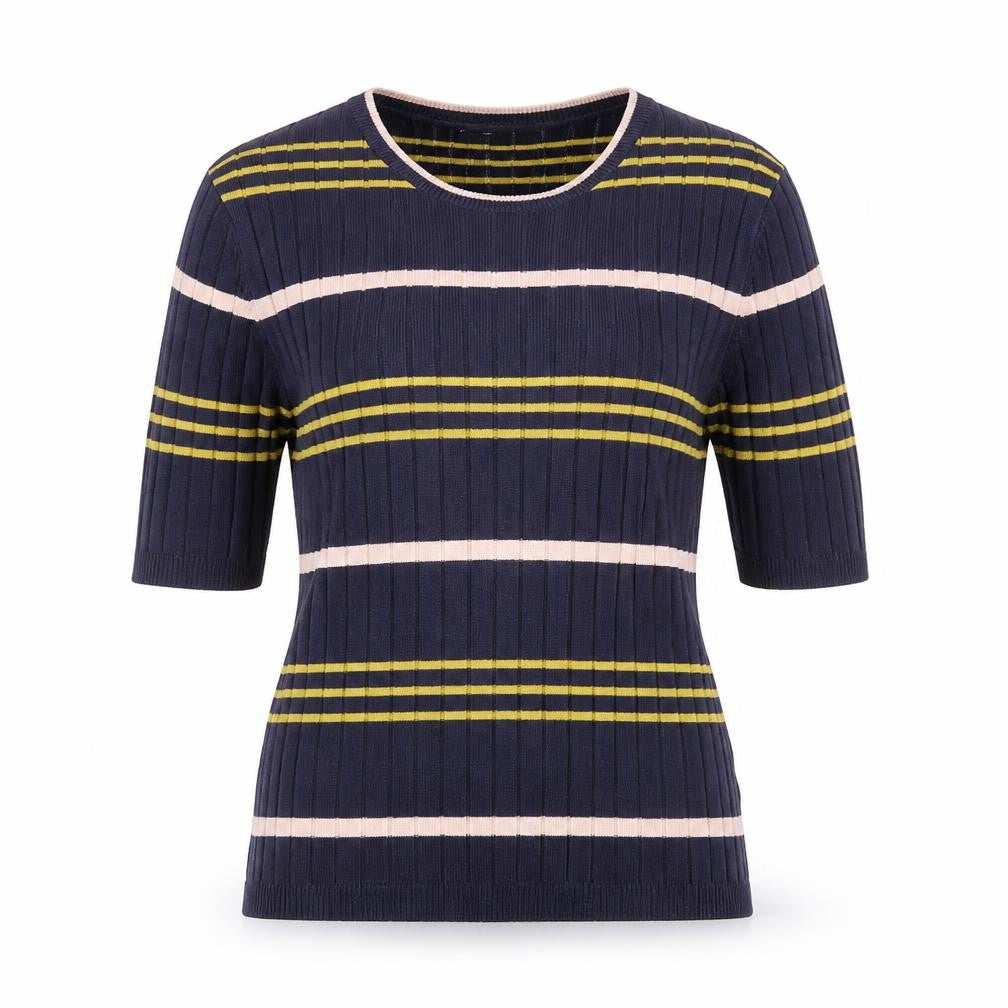 Marks & Spencer Womens Blue Crew Neck Striped Viscose Pullover Jumper Size 10