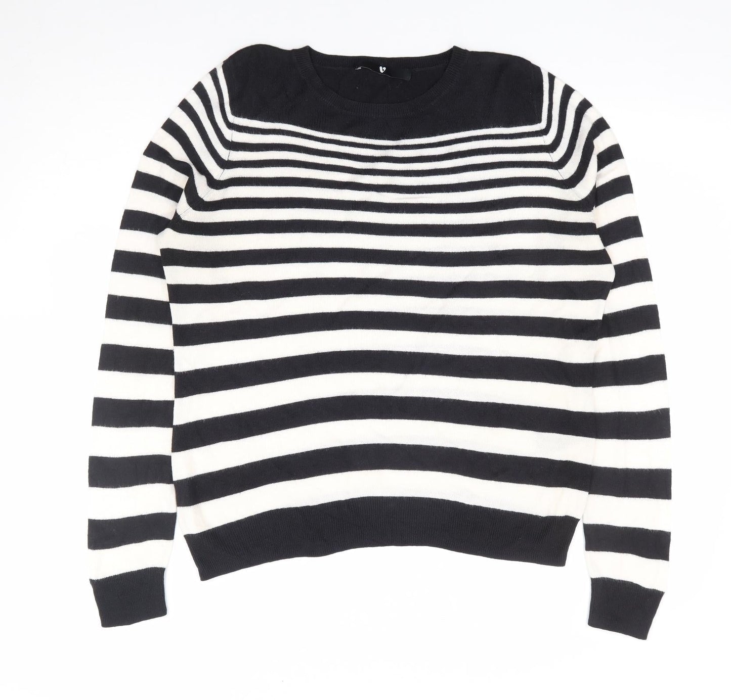 V by Very Womens Black Round Neck Striped Acrylic Pullover Jumper Size 14